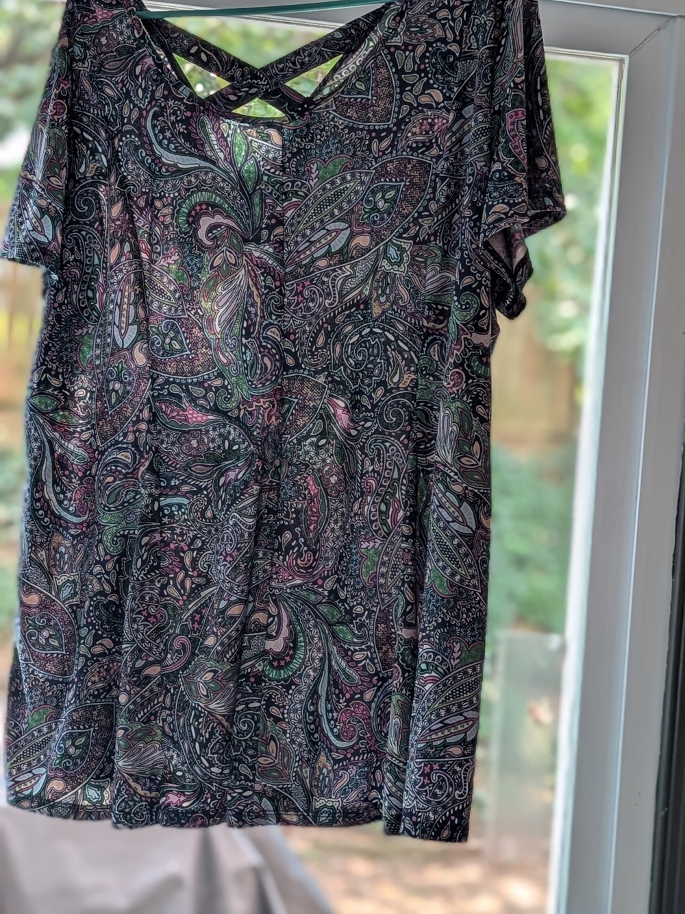 2 X Women's Paisley Crisscross Back Short Sleeve Top - Multicolor